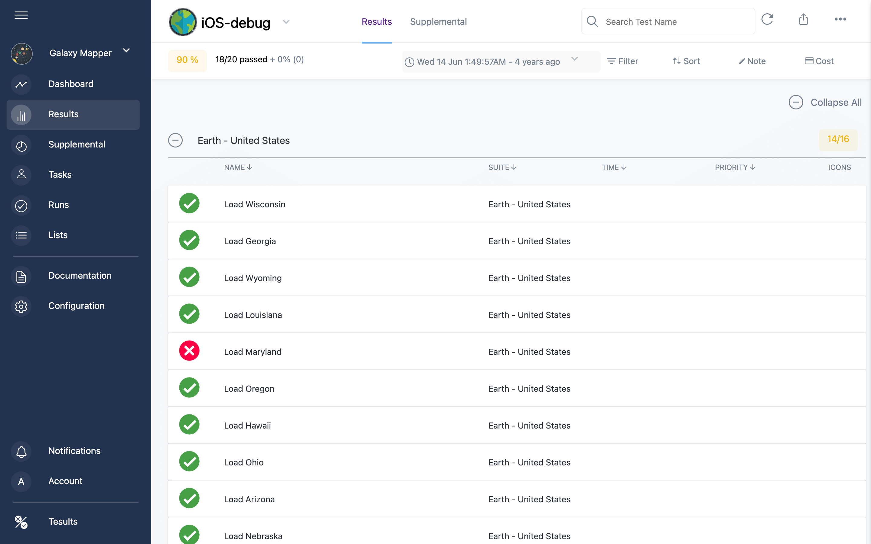 tesults-results-interface