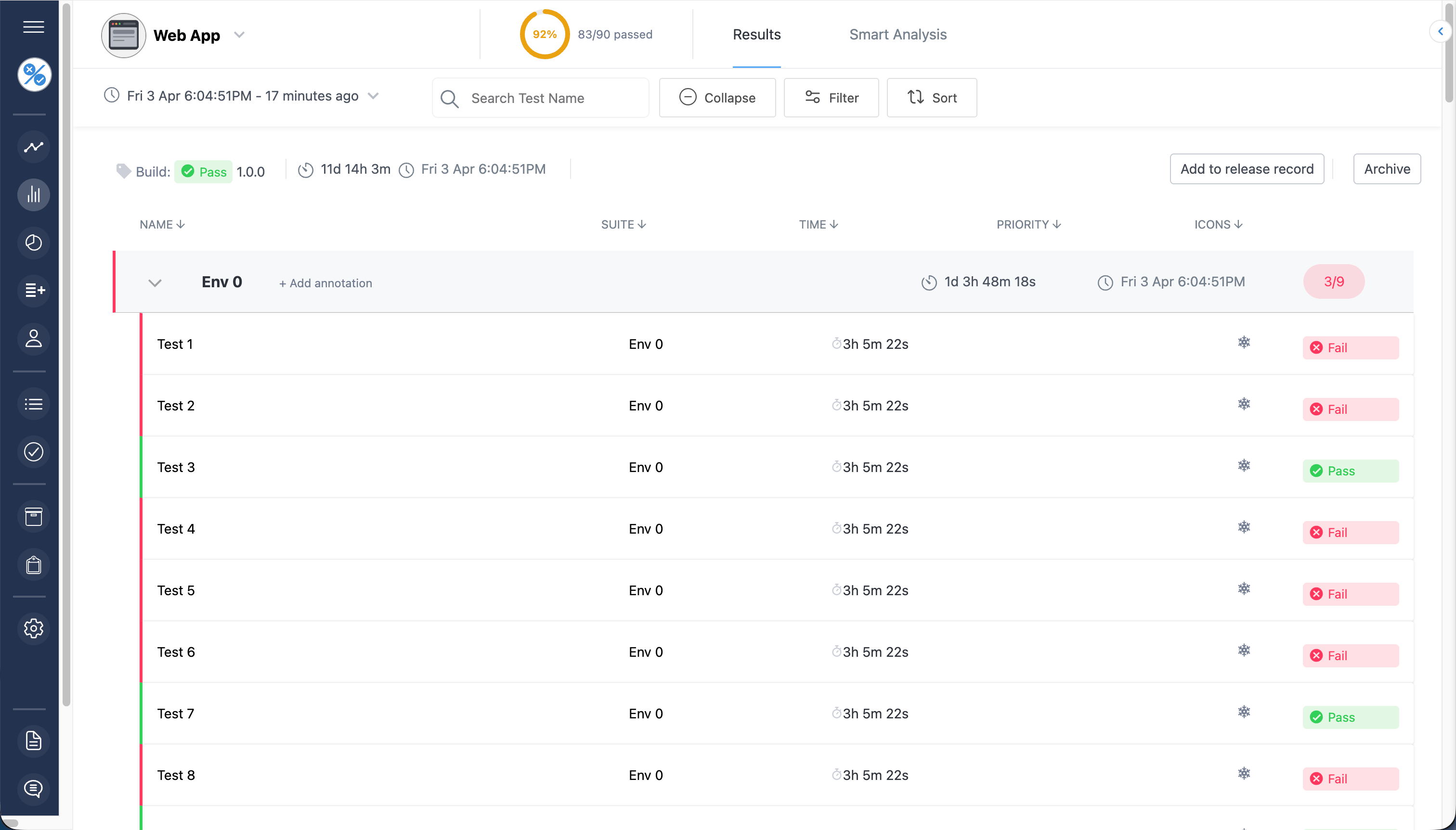 Tesults results view