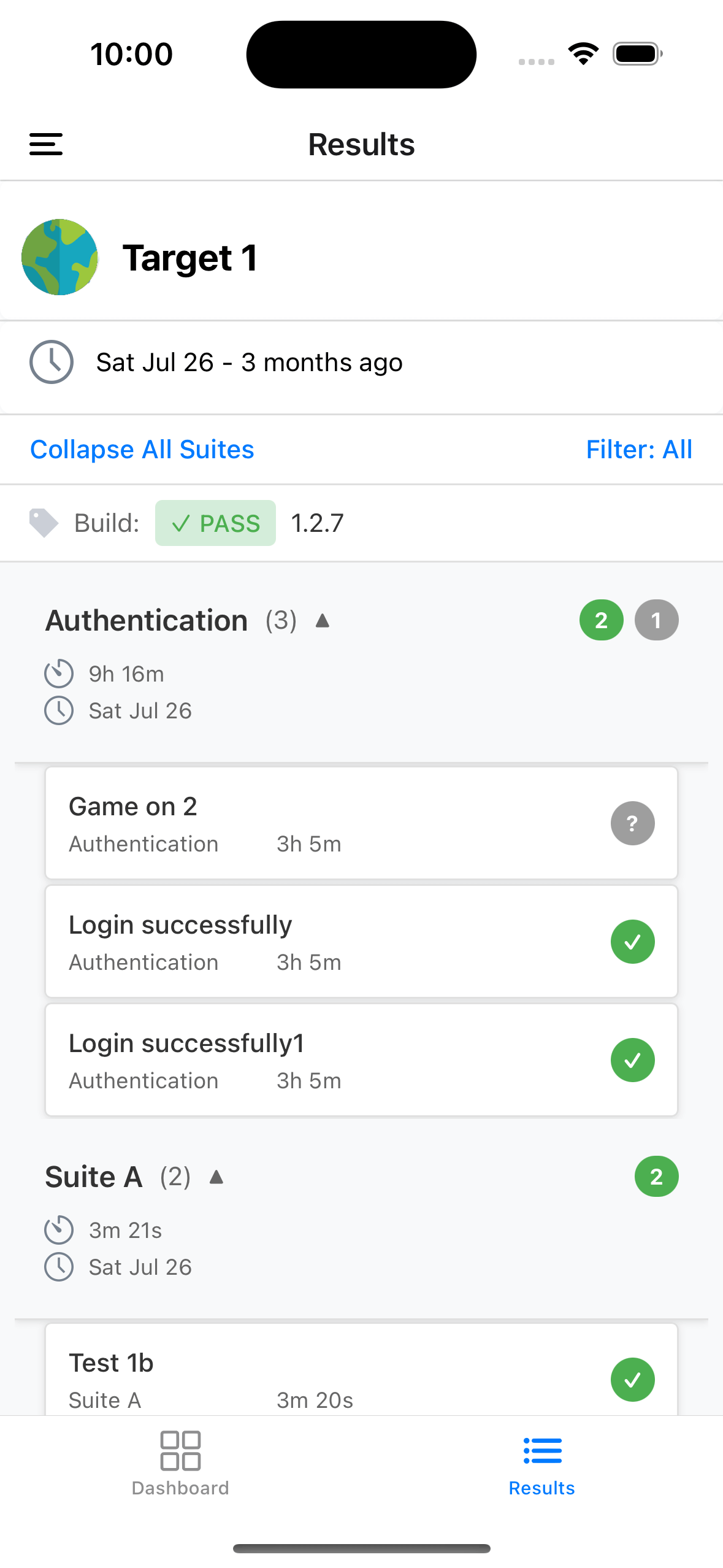 Tesults Mobile App Results View