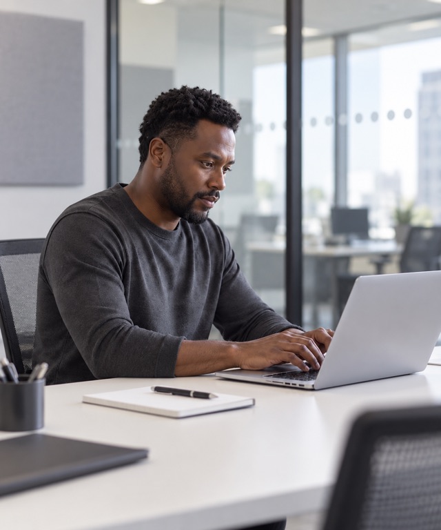 Developer working at a laptop in a modern office
