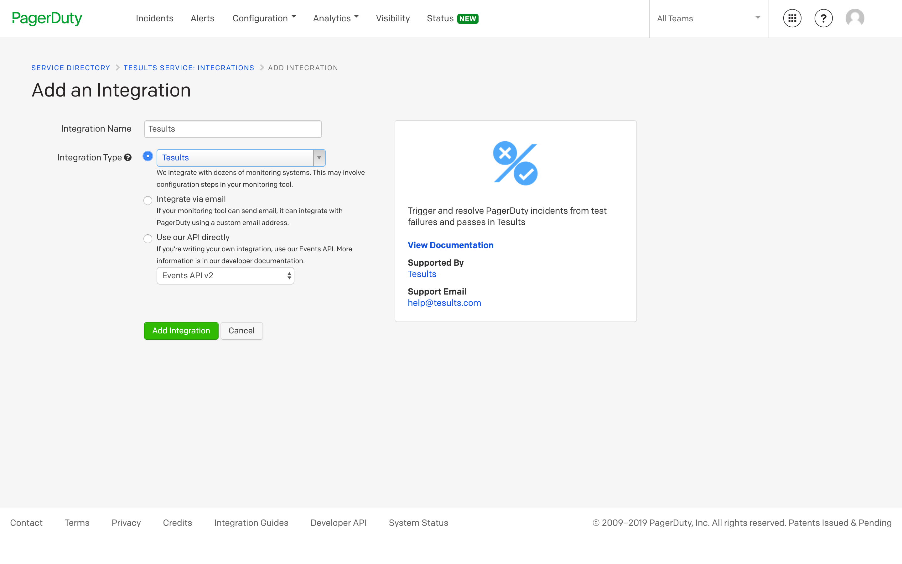 Pagerduty integration key