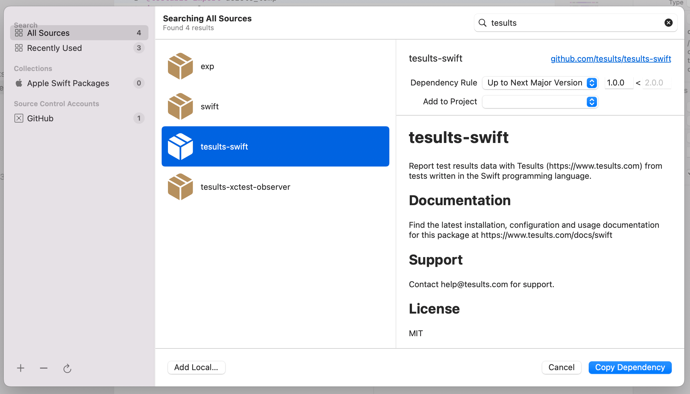 tesults-swift-package